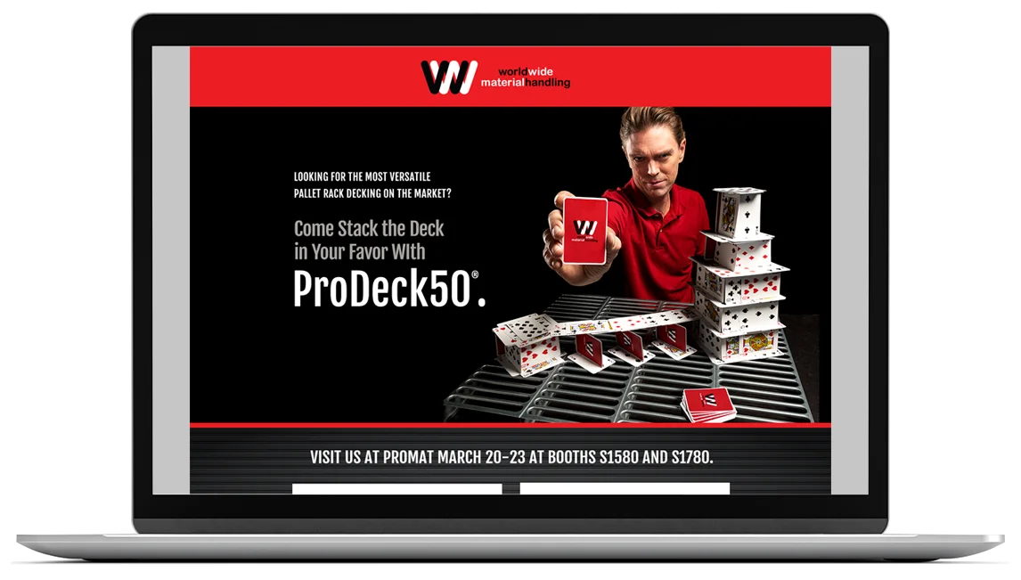 WWMH ProDeck50 landing page shown on laptop
