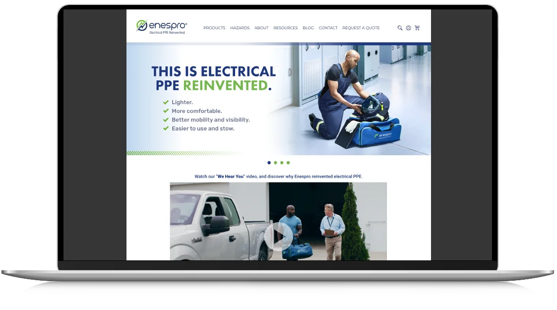 Enespro website shown on laptop