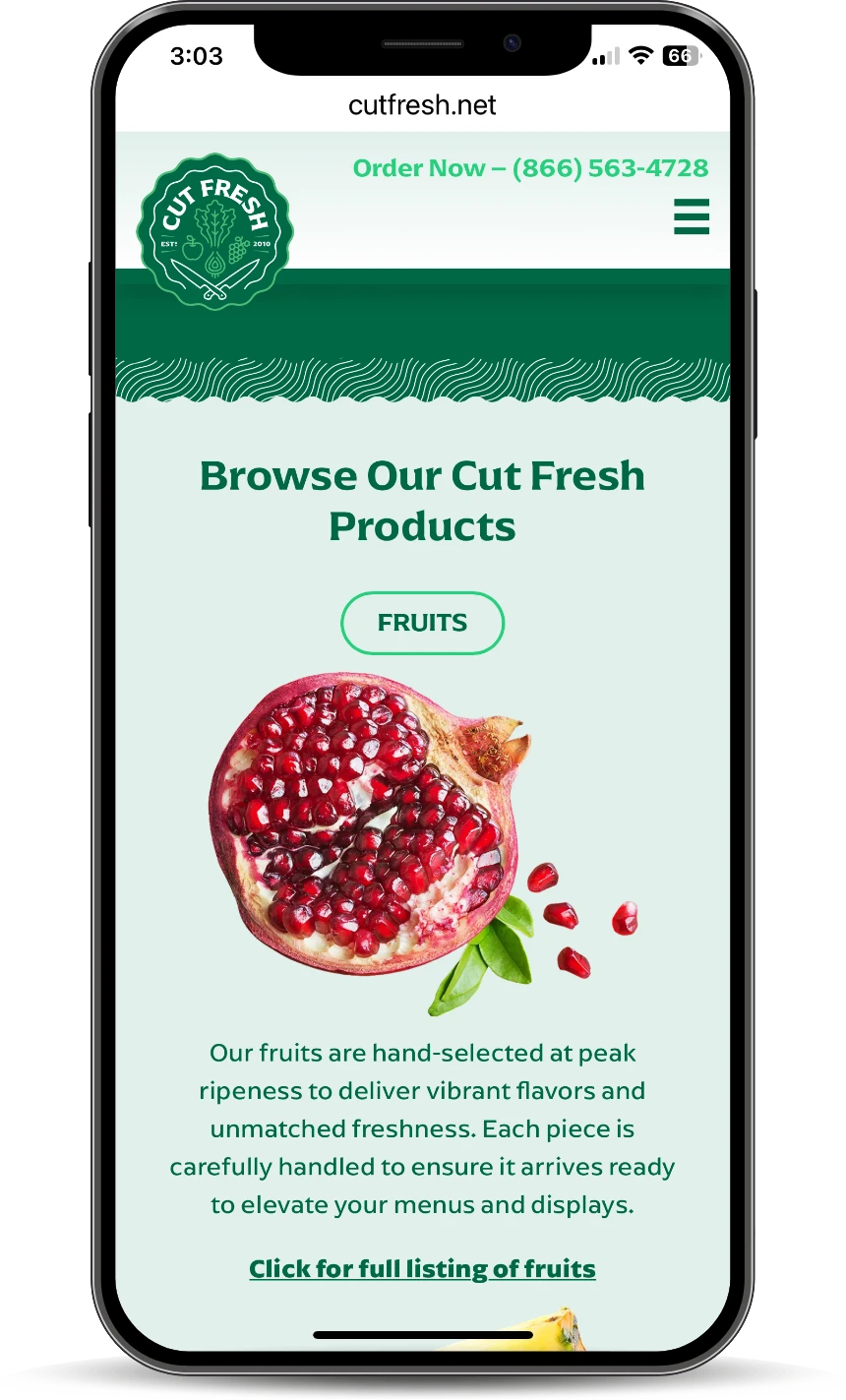 Cut Fresh website on mobile phone